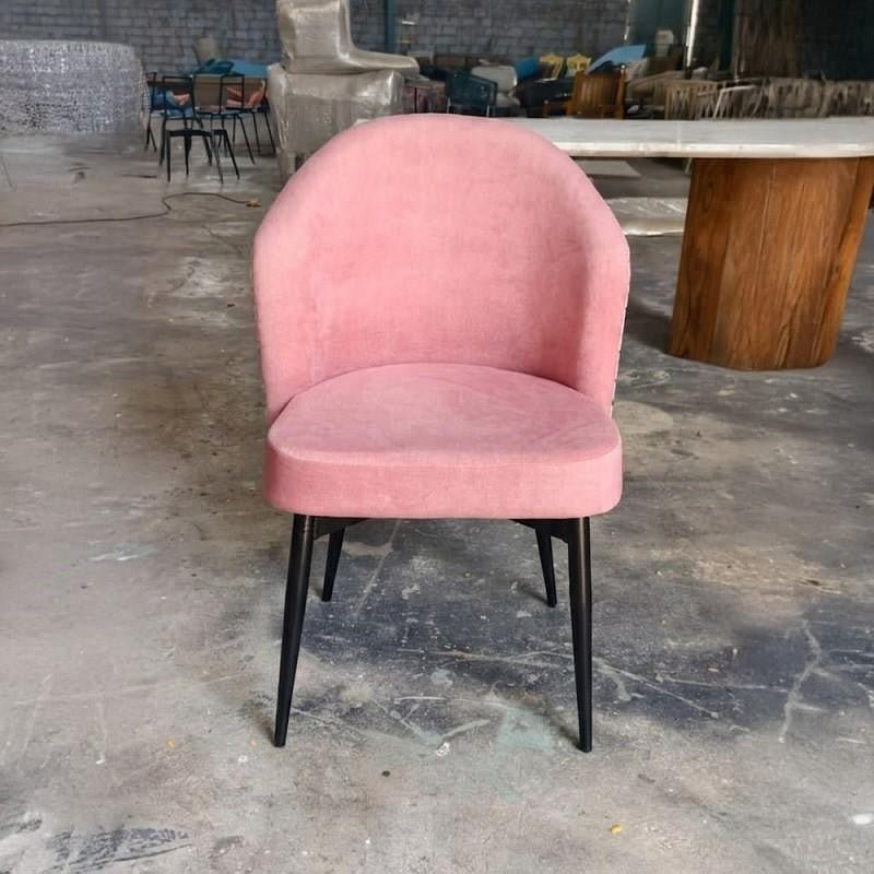 Blush Pink Velvet Accent Chair with Floral Printed Backrest & Removable Black Wooden Legs – Dining Chair