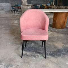 Blush Pink Velvet Accent Chair with Floral Printed Backrest & Removable Black Wooden Legs – Dining Chair