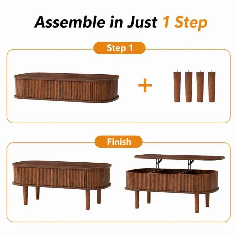 Space-Saving Oval Lift-Top Coffee Table with 3 Hidden Compartments – Acacia Wood
