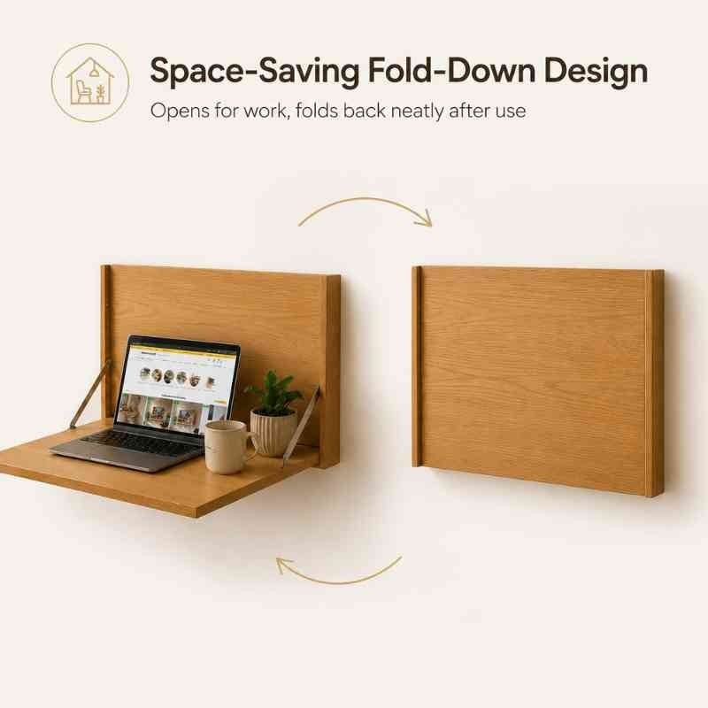 Minimalist Fold-Down Wall Mounted Desk for Home Office & Study Room