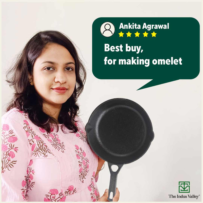 CASTrong Cast Iron Fry Pan/Skillet, Pre-seasoned, Natural Nonstick, 100% Pure, Toxin-free, Induction, 20.3cm, 0.9L, 1.6kg