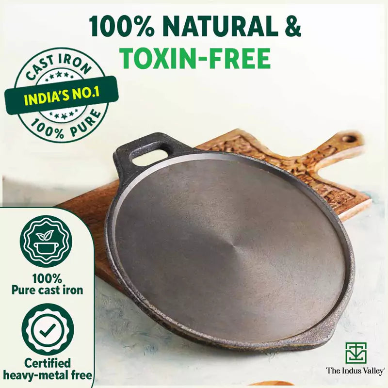 Super Smooth Cast Iron Tawa,Pre-seasoned, Nonstick, 100% Pure, Toxin-free, Induction, 28/30.5cm, 2.8/2.9kg