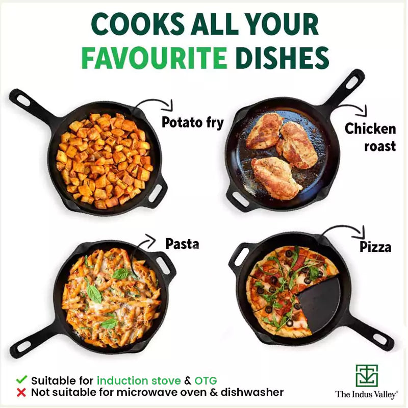 CASTrong Cast Iron Fry Pan/Skillet, Glass Lid, Pre-seasoned, Natural Nonstick, 100% Pure, Induction, 20.3cm, 1.3L, 2.3kg