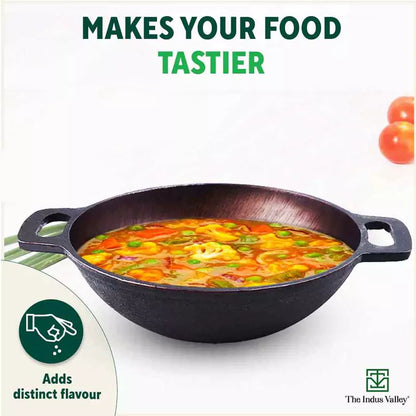 Super Smooth Cast Iron Kadai (Wok Model), Pre-seasoned, Nonstick, 100% Pure, Toxin-free, 17.8/20.3cm, 1/1.3L, 1.1/1.8kg