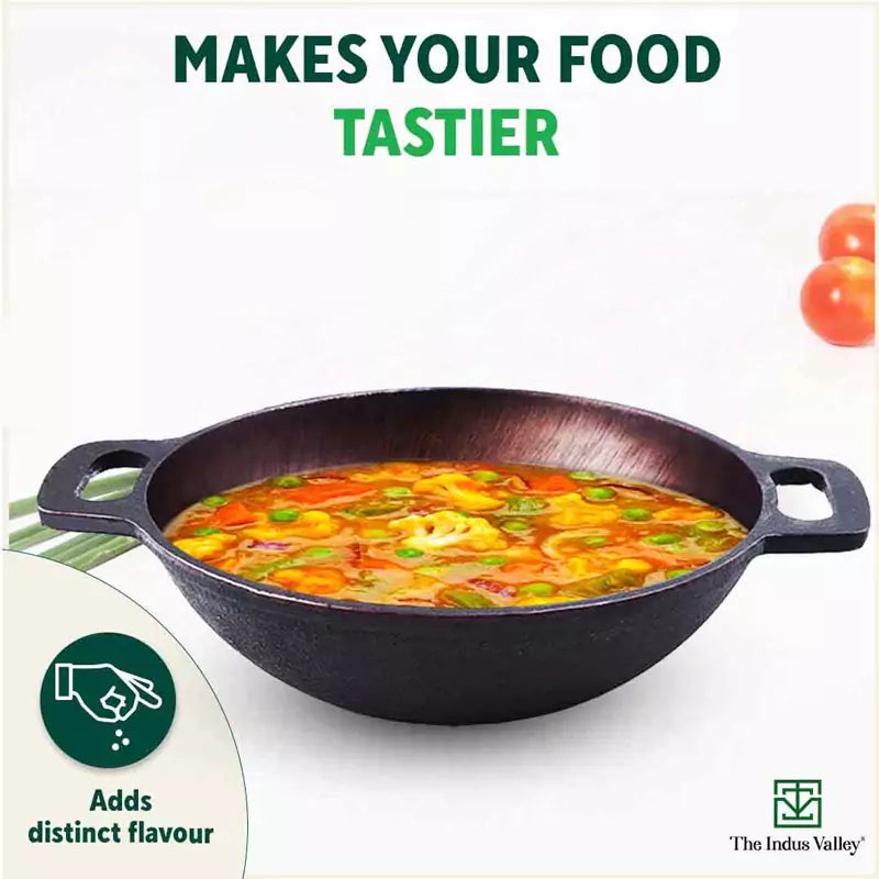 Super Smooth Cast Iron Kadai+ Free ₹400 TadkaPan,Pre-seasoned, Nonstick, 100% Pure, Toxin-free, 25.4cm, 2.5L, 2.4kg