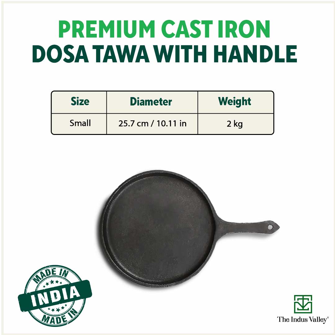 CASTrong Cast Iron Tawa with Handle, Pre-seasoned, 100% Pure, Toxin-free, Induction, 25.7cm, 2kg