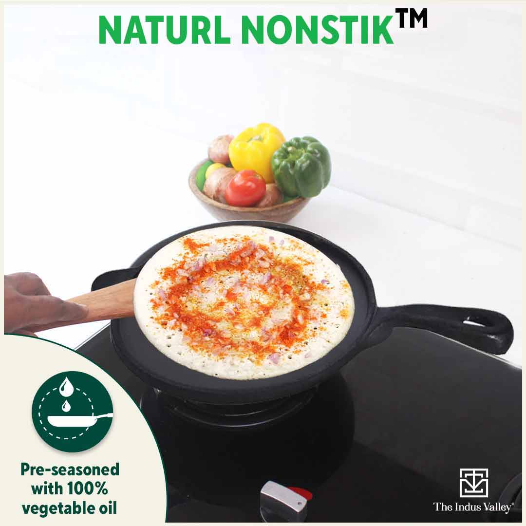 Super Smooth Cast Iron Tawa with Handle,Pre-seasoned, Nonstick, 100% Pure, Toxin-free, Induction, 26.3cm, 1.8kg