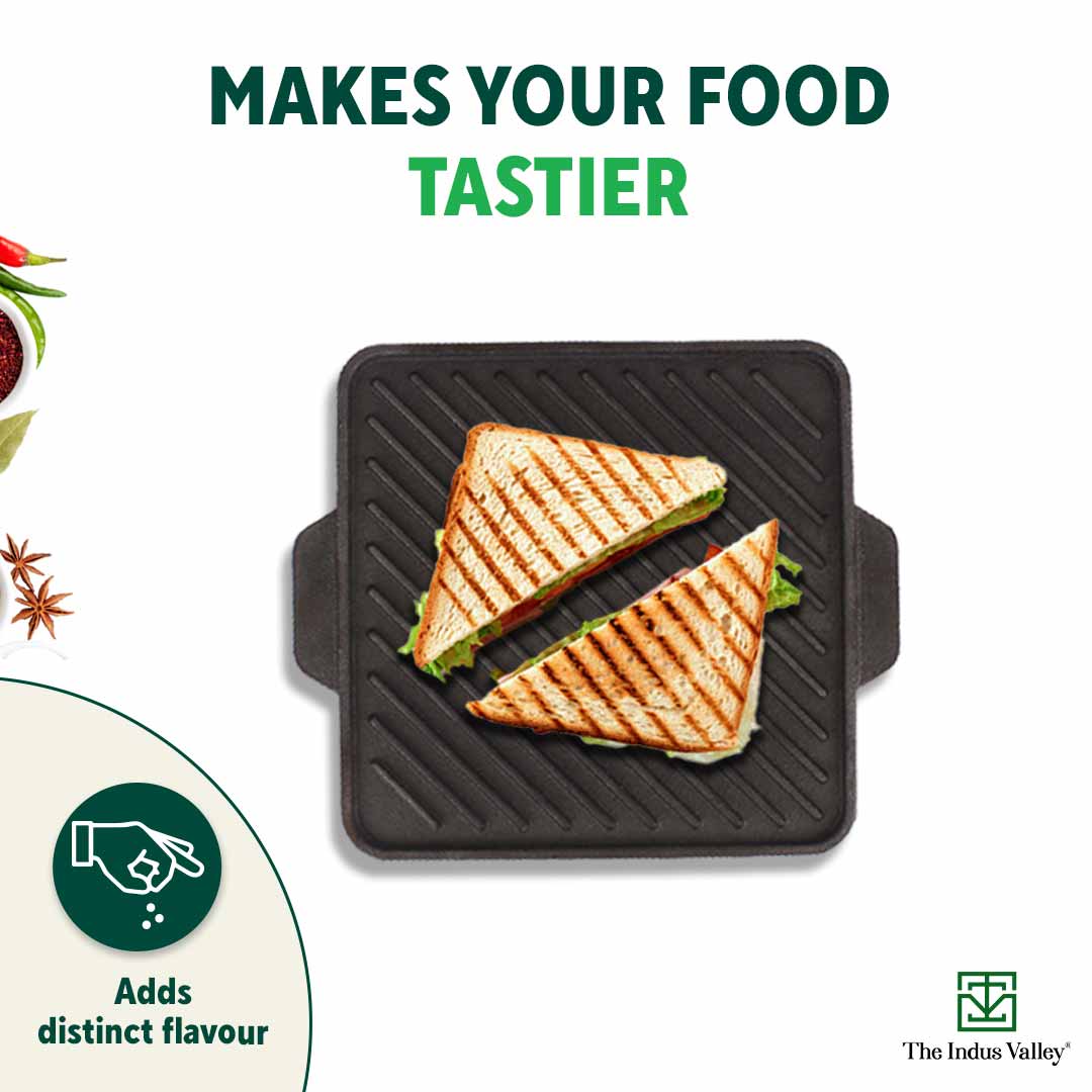 CASTrong Cast Iron 2-in-1 Griddle (Grill Pan + Tawa), Pre-seasoned, 100% Pure, Toxin-free,  Induction, Square,  27.2cm, 4.1 Kg