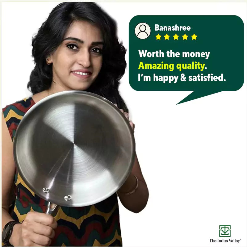 TurboCuk Tri-ply Stainless Steel Fry Pan, Premium Quality, 3 Layer Thick Body, 100% Toxin-free, Non-stick, Induction & Gas, Free ₹110 Spatula, 22/24/26 cm, 1.5/1.7/1.9L