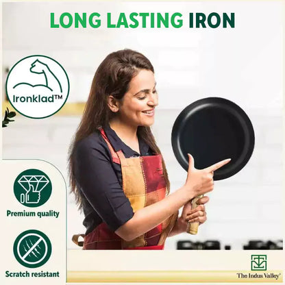 100% Pure Iron Cookware Set: Kadai+ Tawa+ Fry Pan, Toxin-free Sheet Iron, Pre-seasoned, Induction & Gas, Kitchen Set for Home, Free ₹400 Tadka Pan