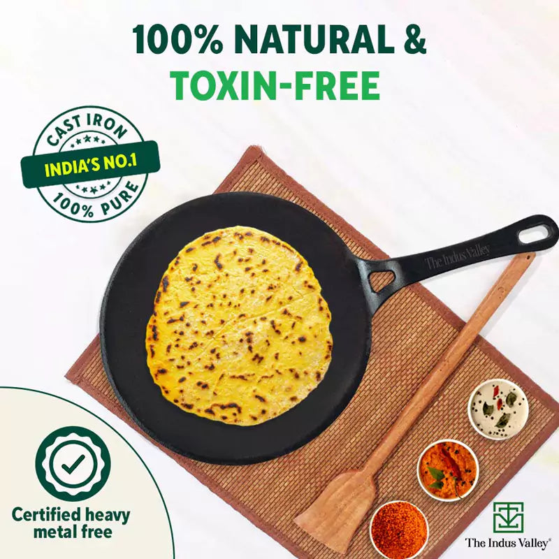 CASTrong Cast Iron Tawa+ Free ₹400 Tadka Pan,Pre-seasoned, Nonstick, 100% Pure, Toxin-free, 25.4cm, 1.9kg