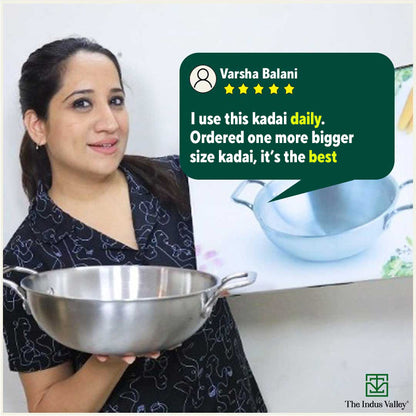 TurboCuk Tri-ply Stainless Steel Kadai, Premium 3 Layer Body, Induction, Non-stick, 1.7/2.7/4L