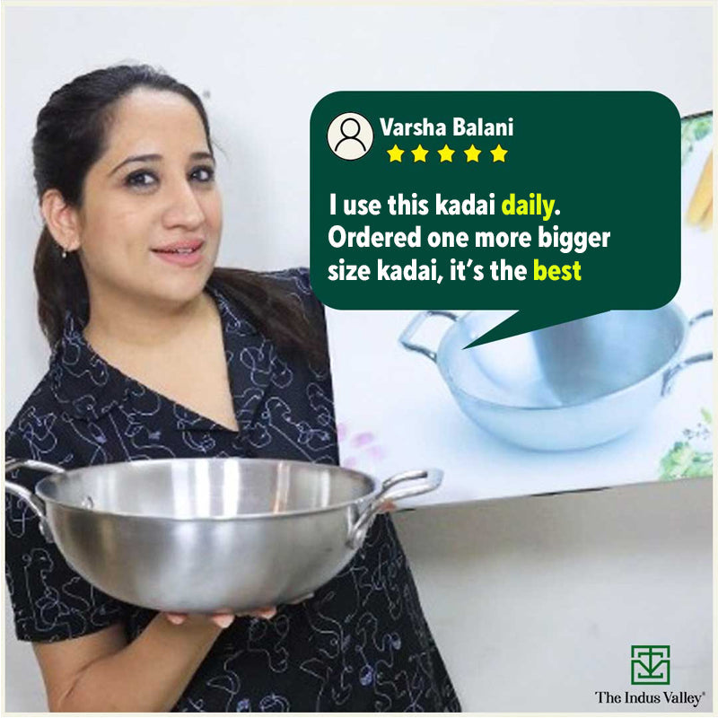 TurboCuk Tri-ply Stainless Steel Kadai, Premium 3 Layer Body, Induction, Non-stick, 1.7/2.7/4L