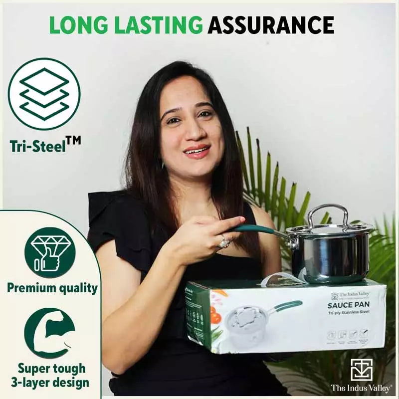 TurboCuk Tri-ply Stainless Steel Tea/Milk Pan/Saucepan+ Steel Lid, Premium Quality, 3 Layer Thick Body, 100% Toxin-free, Non-stick,  Induction & Gas, 1.4/2/3L