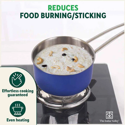 Tri-Steel Premium Stainless Steel Saucepan/ Milk/ Tea Pan, Tri-ply (3 Layer) Induction Bottom, Steel Lid, 1.4L, Blue