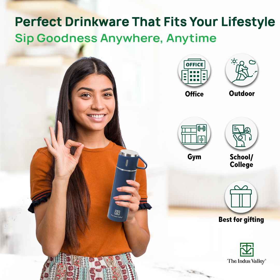 Pro-hydro Stainless Steel Vacuum Insulated Flask with Drinking Mug Lid, Hot & Cold Bottle, 500 ml