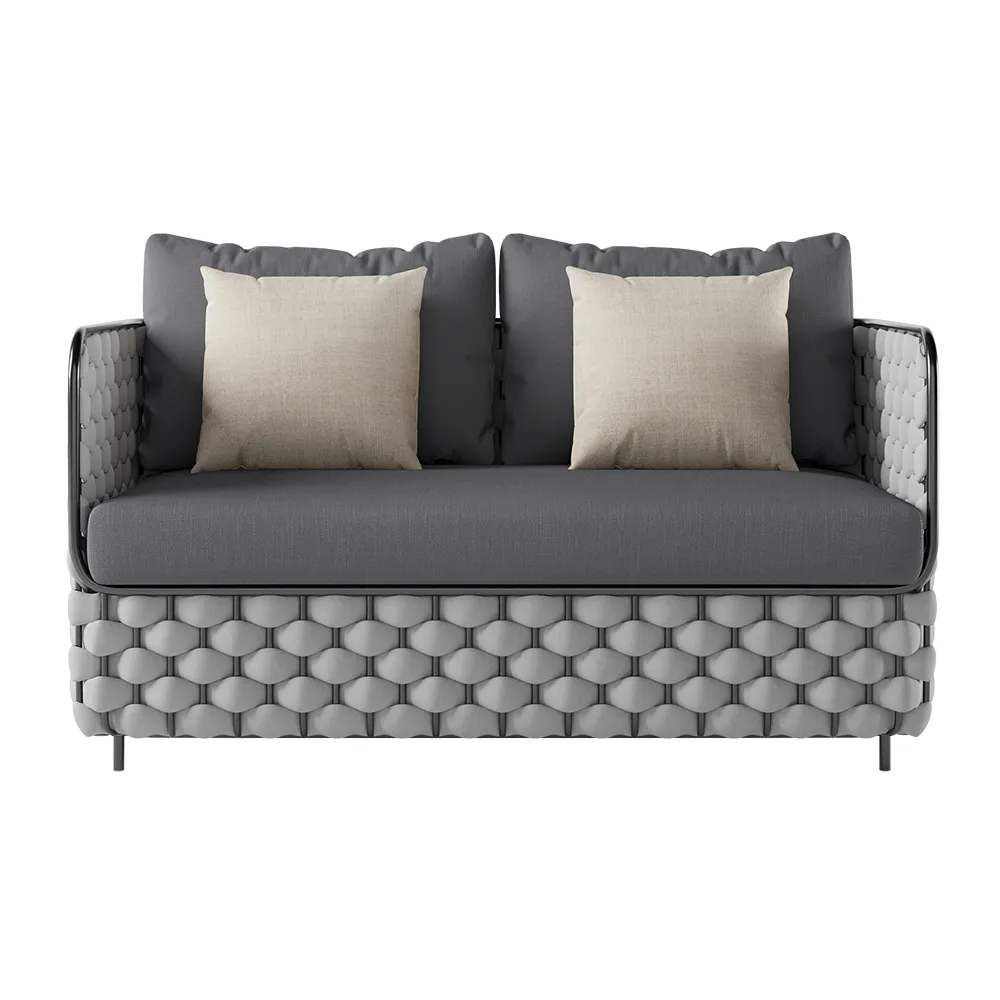 Fepel Outdoor Garden Balcony Sofa Set 2 Seater, 2 Single seater and 1 Center Table Set, Braid & Rope (Grey)