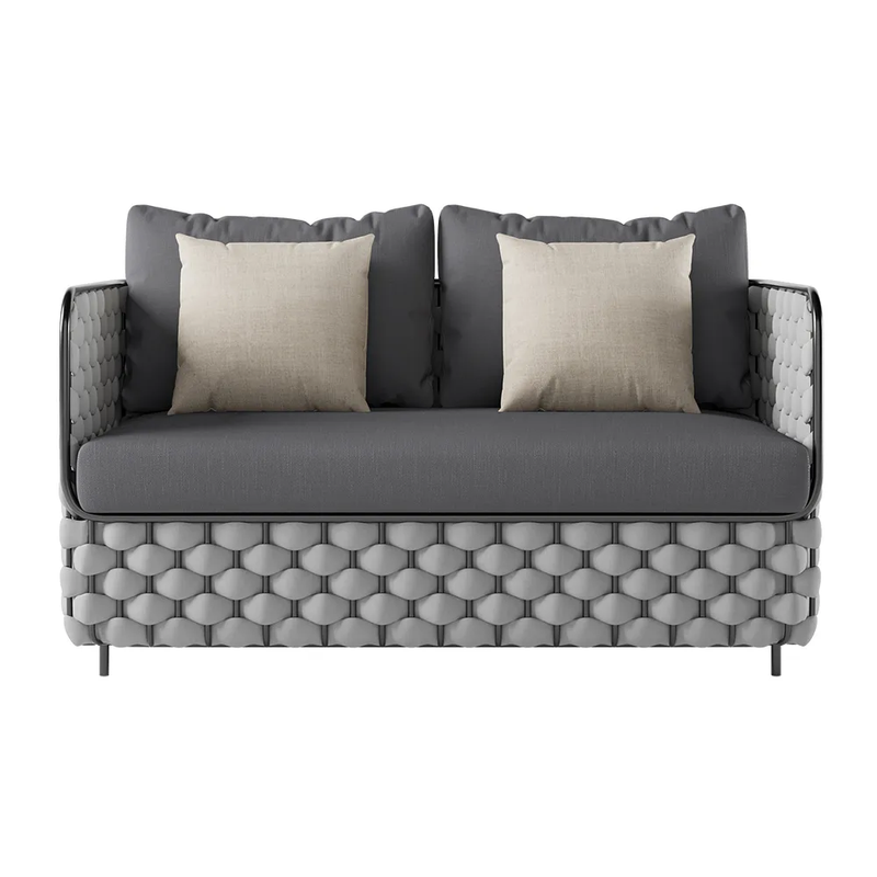 Fepel Outdoor Garden Balcony Sofa Set 2 Seater, 2 Single seater and 1 Center Table Set, Braid & Rope (Grey)