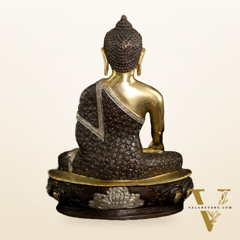 Bhumisparsha Mudra Brass Buddha Three-tone Idol | Rare 13"