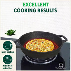 CASTrong Cast Iron Fry Pan, 2 Handles, Pre-seasoned, Nonstick, 100% Pure, Toxin-free, Induction, 24.6cm, 1.8L, 2.6kg