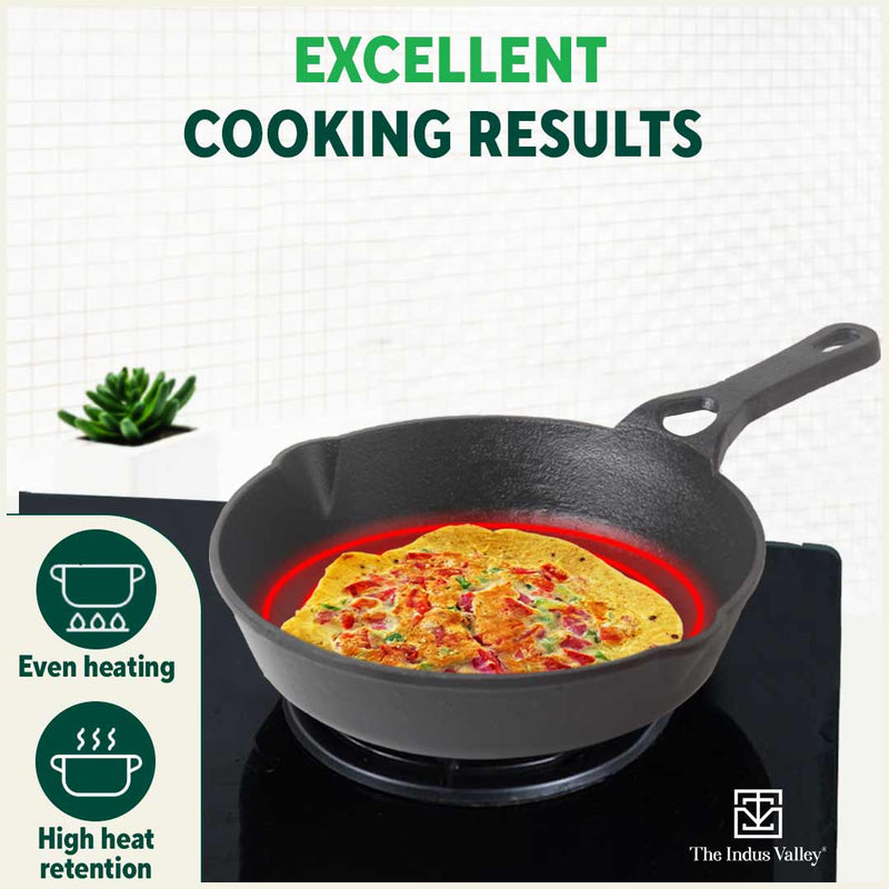 CASTrong Cast Iron Fry Pan/Skillet, Pre-seasoned, Natural Nonstick, 100% Pure, Toxin-free, Induction, 20.3cm, 0.9L, 1.6kg