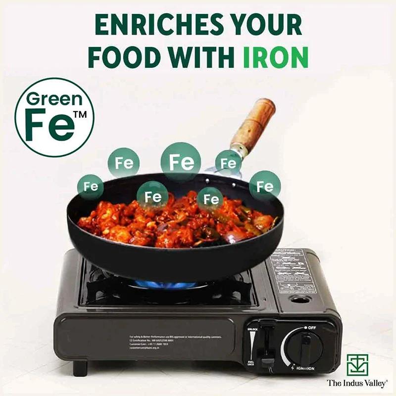 100% Pure Sheet Iron Fry Pan with Wooden Handle, Seasoned, Toxin-free, Induction, 16.5/25.4/30.4 cm
