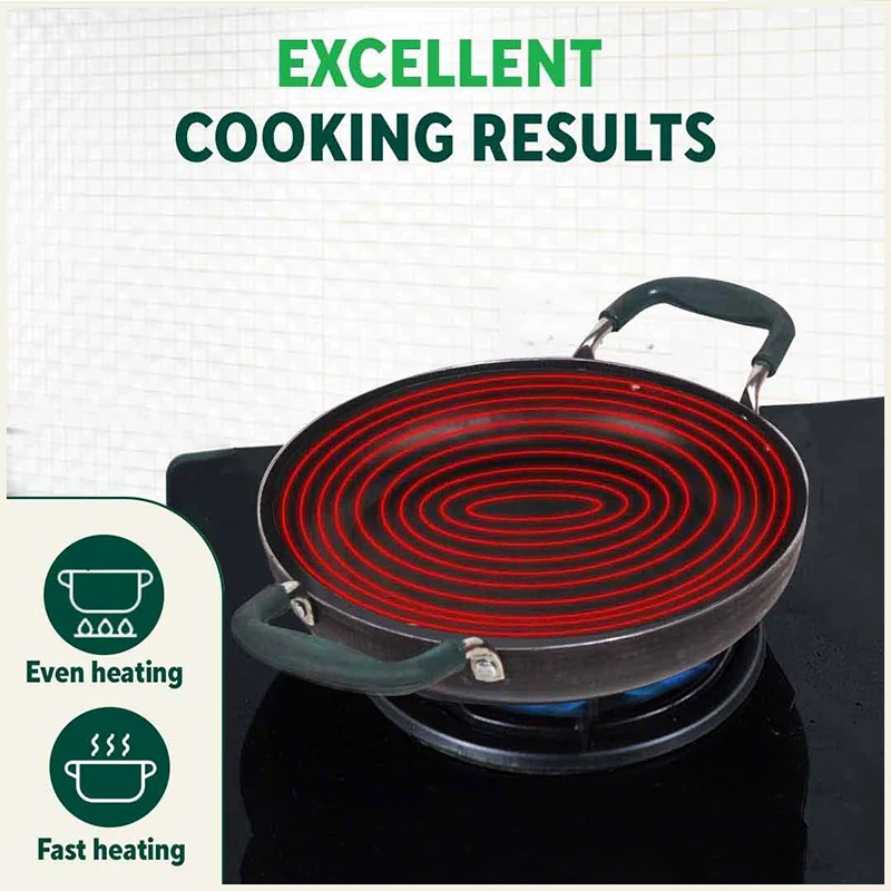 100% Pure Sheet Iron Kadai/ Jalebi/ Paella Pan, Silicone Cool Handles, Seasoned, Toxin-free, Induction, 25.4cm, 1.4L
