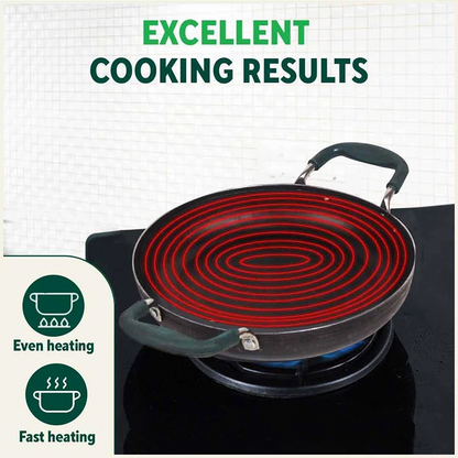 100% Pure Sheet Iron Kadai/ Jalebi/ Paella Pan, Silicone Cool Handles, Seasoned, Toxin-free, Induction, 25.4cm, 1.4L