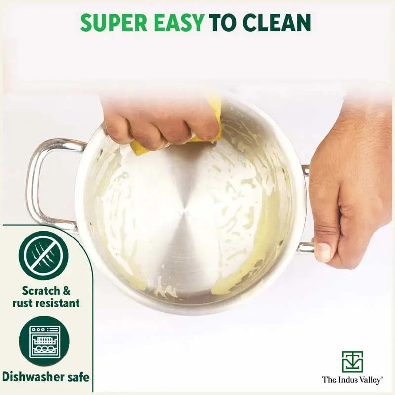 TurboCuk Tri-ply Stainless Steel Casserole/ Biryani Cooking Pot+ Steel Lid, Premium Quality, 3 Layer Thick Body, 100% Toxin-free, Non-stick, Induction & Gas, 3.1L