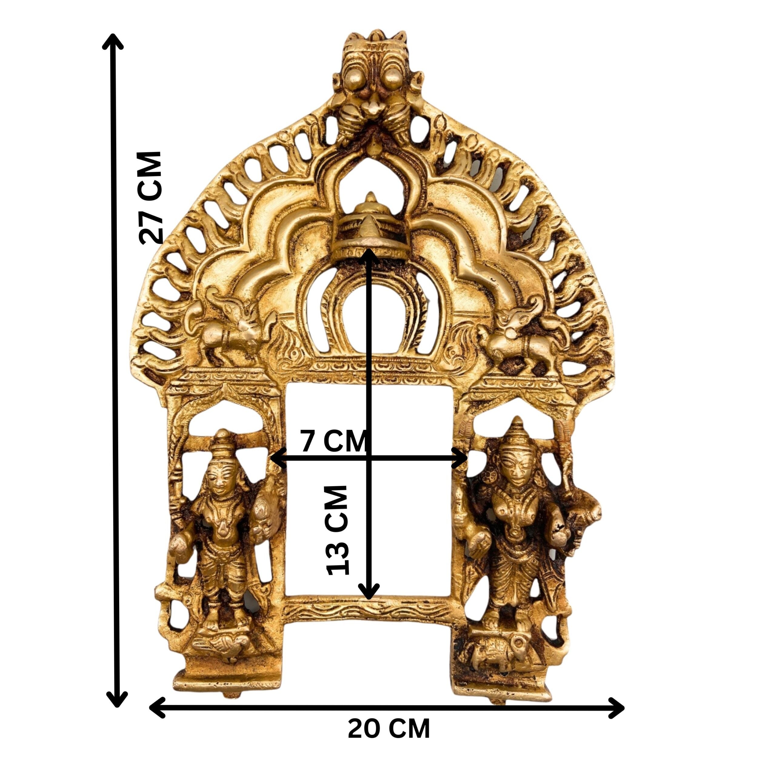 Brass Handcrafted Prabhavali Frame with Dwarpal – Wall Hanging Arch for Home Temple Decor, Prabhawali for Deity, Traditional Prabhaval Backdrop, Gold, 11 Inch, 1 Piece