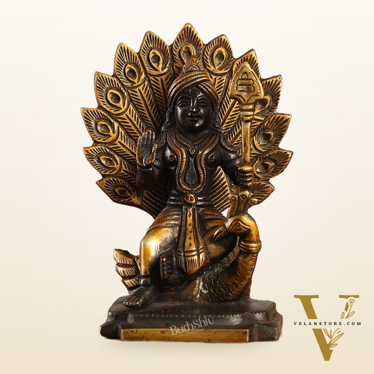 Black Antique Brass Superfine Kartikeya Lord Murugan Idol Seated on Peacock | Height 6 inch
