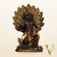 Black Antique Brass Superfine Kartikeya Lord Murugan Idol Seated on Peacock | Height 6 inch