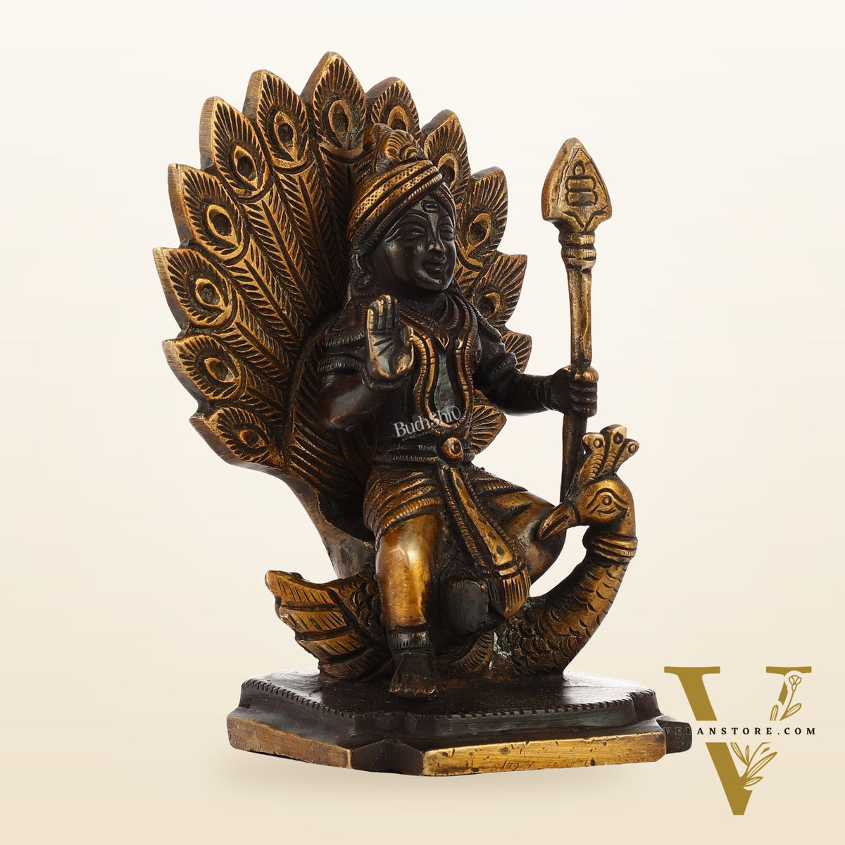 Black Antique Brass Superfine Kartikeya Lord Murugan Idol Seated on Peacock | Height 6 inch