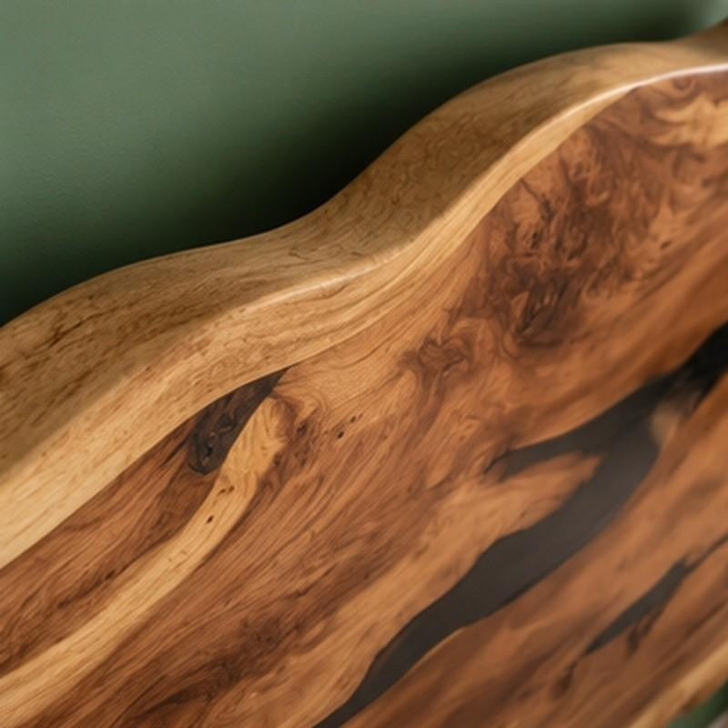 Live Edge Epoxy Resin Wood Headboard | Wall Mounted headboard Design | Black Epoxy Resin Headboard | Unique Bed Headboard Design