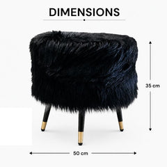 Midnight Glam Black Faux Fur Ottoman Stool with Gold Legs for Modern Home Decor | Black Faux ottoman stool