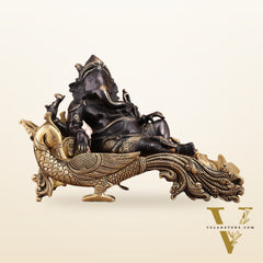 Black Gold Brass Lord Ganesha Statue on Peacock Throne – 11.5" Exquisite Handcrafted Idol