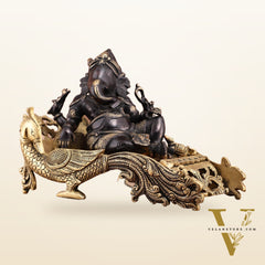 Black Gold Brass Lord Ganesha Statue on Peacock Throne – 11.5" Exquisite Handcrafted Idol