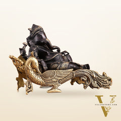 Black Gold Brass Lord Ganesha Statue on Peacock Throne – 11.5" Exquisite Handcrafted Idol