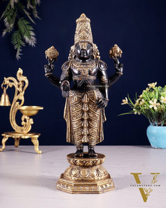 Black & Gold Brass Tirupati Balaji Statue | 12" Height