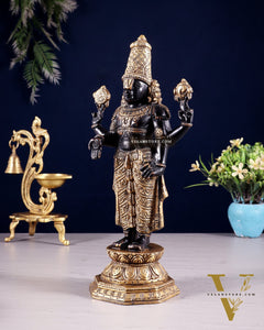 Black & Gold Brass Tirupati Balaji Statue | 12" Height