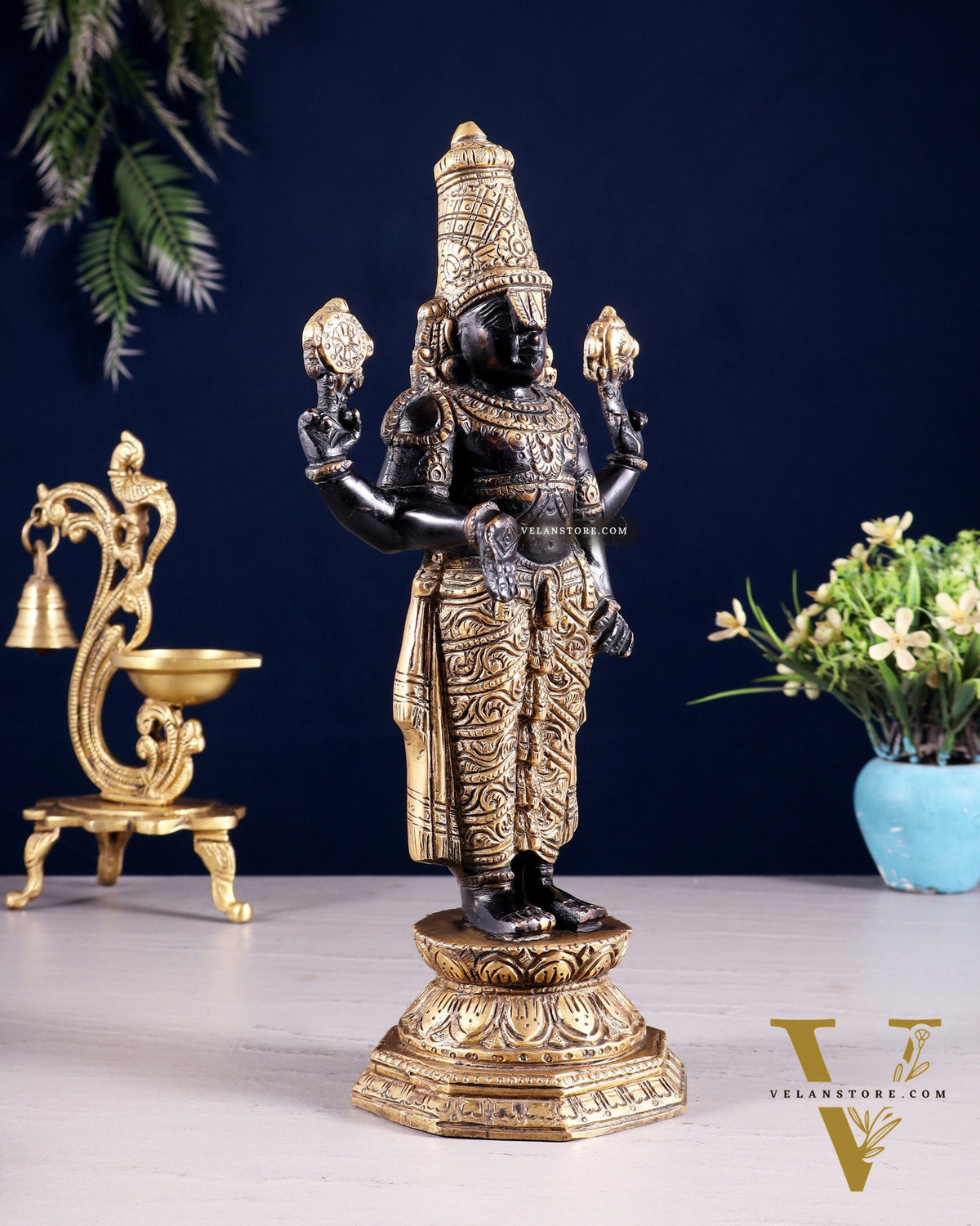Black & Gold Brass Tirupati Balaji Statue | 12" Height