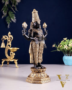Black & Gold Brass Tirupati Balaji Statue | 12" Height