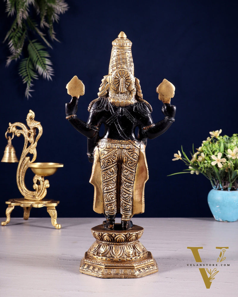 Black & Gold Brass Tirupati Balaji Statue | 12" Height