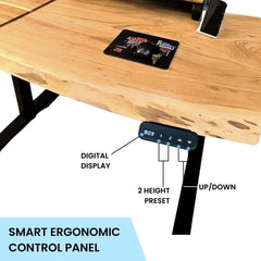 Quantum live edge height adjustable desk with black legs