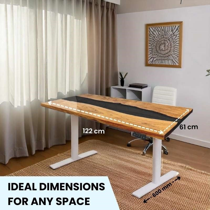 Astronix black opaque height adjustable table with white legs - 4FT x 2FT