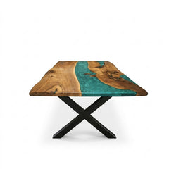 Handmade Live Edge Wood Blue Epoxy Resin River Dining Table, Live Edge Wood Rustic Modern Furniture | Custom Live Edge Coffee Table