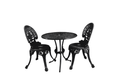Ziska Cast Aluminium Garden Patio Seating 2 Chair and 1 Table Set (Black)