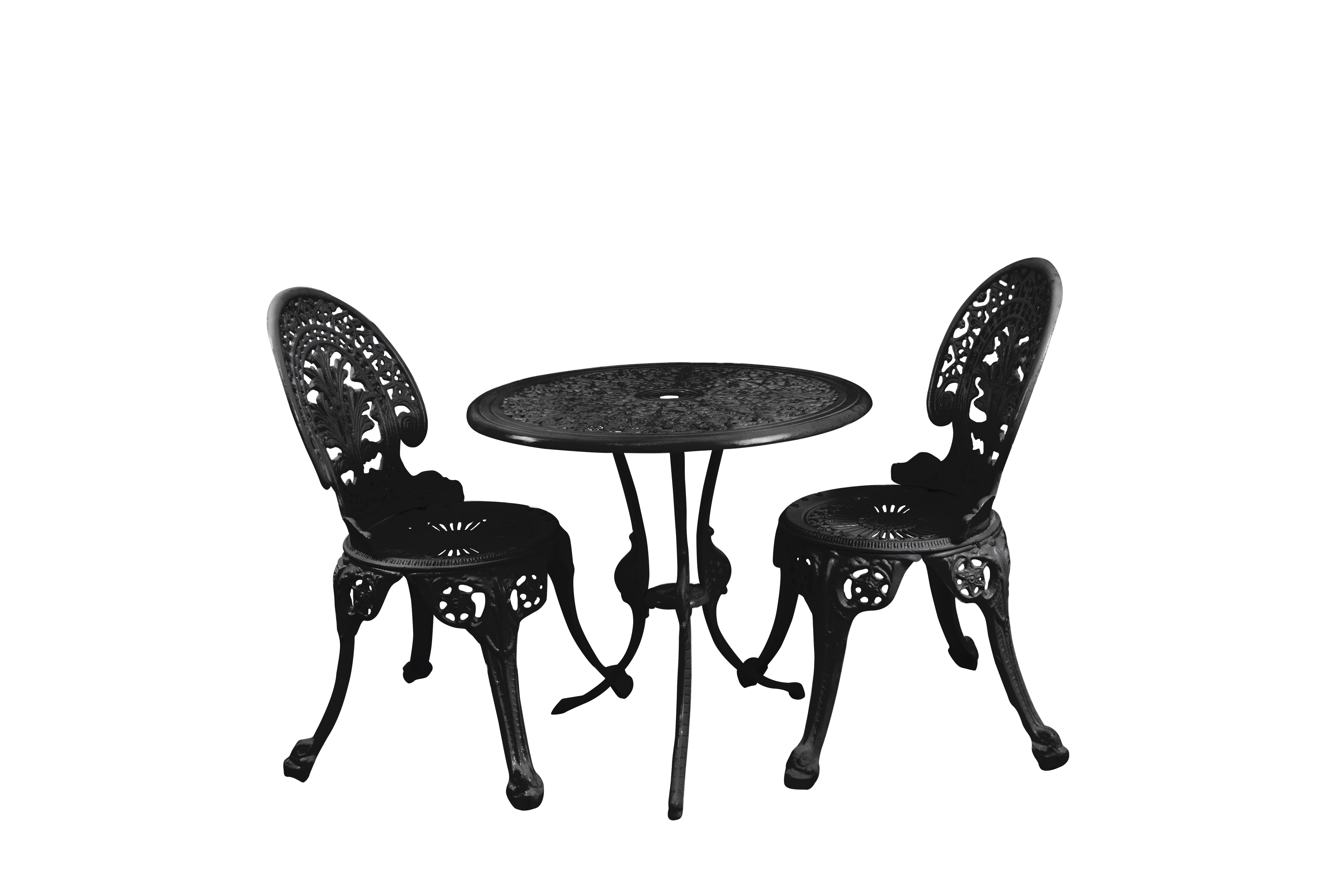 Ziska Cast Aluminium Garden Patio Seating 2 Chair and 1 Table Set (Black)