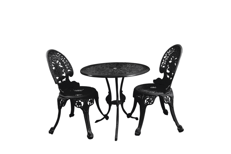 Ziska Cast Aluminium Garden Patio Seating 2 Chair and 1 Table Set (Black)