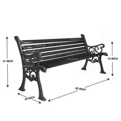 Lisa Cast Iron 3 Seater Garden Bench for Outdoor Park - (Black)